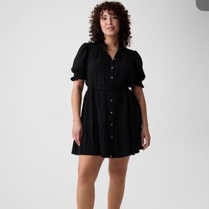 Crinkle Gauze Button Mini Dress